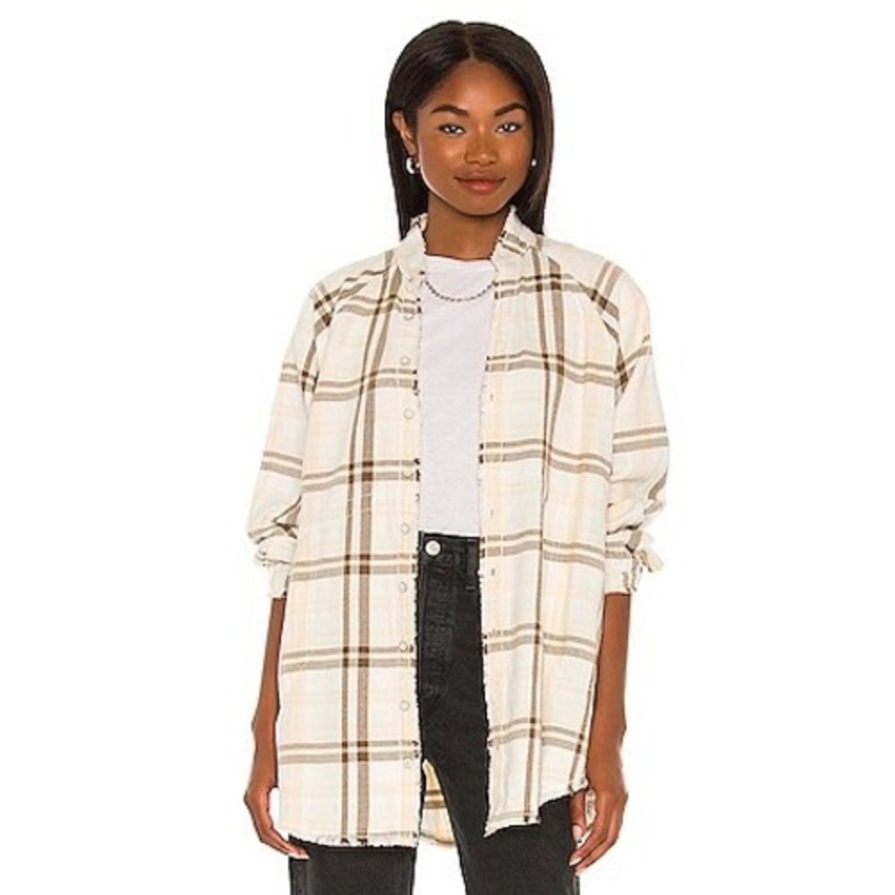 Free‎ People Summer Daydream Plaid Shirt Ivory Combo We The Free Large